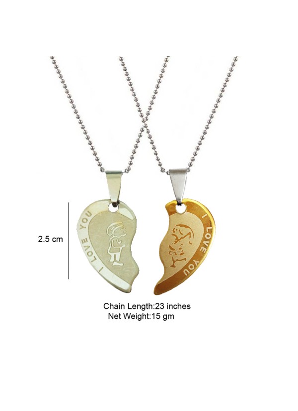 Two Pieces Couple Heart Shape Necklace by Menjewell 